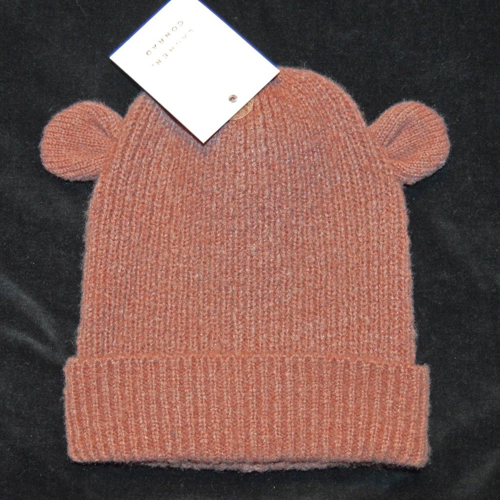 LC Lauren Conrad NWT Childrens Withered Rose Bear Ear Knit Beanie Hat 4-12